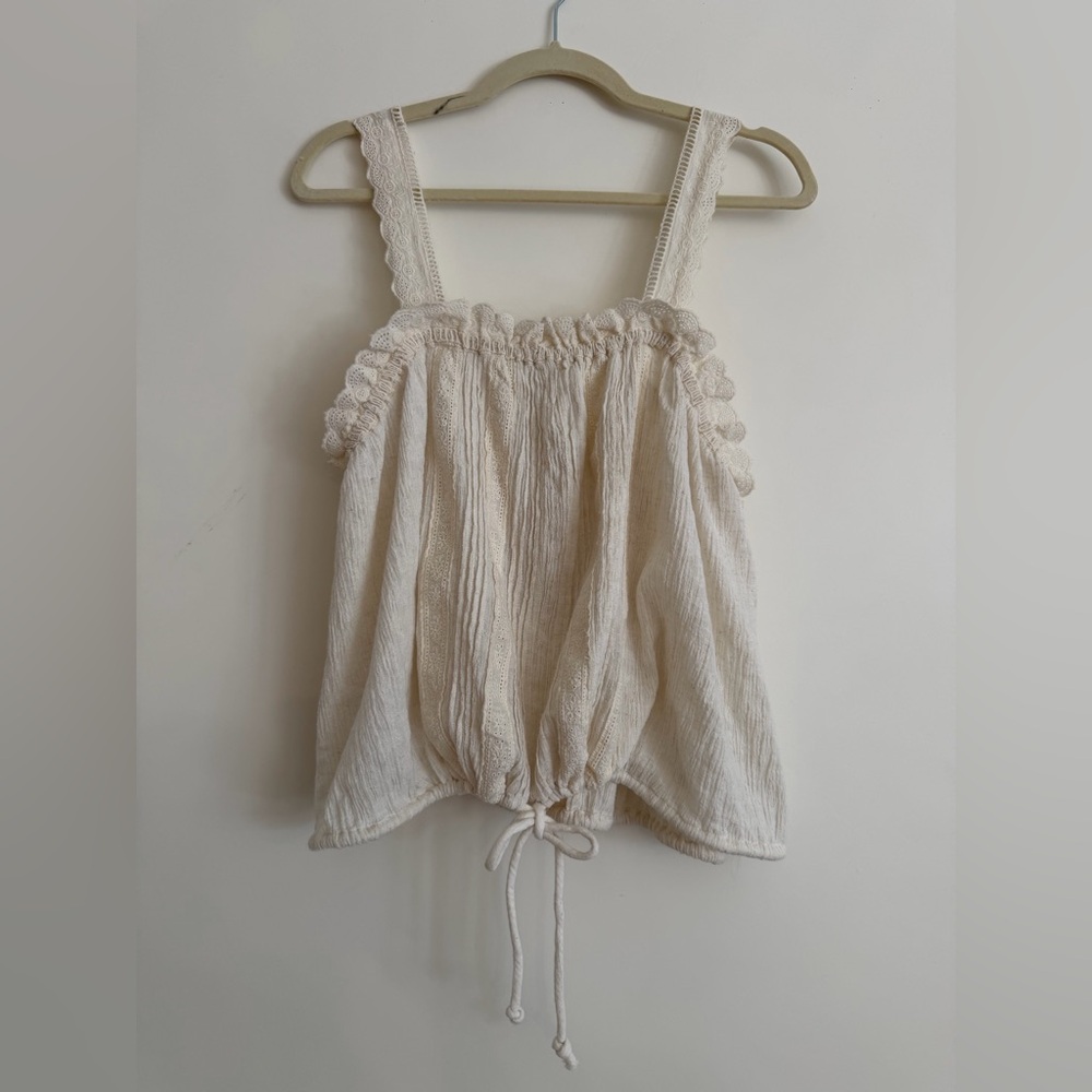 Free People Cream Lace-Trim because of you Drawstring Cami size Large - Picture 4 of 7